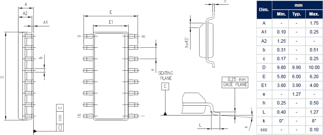 Mechanical Drawing - STMicroelectronics STDRIVEG600 Half-Bridge Gate Driver Mechanical Drawing - STMicroelectronics STDRIVEG600 Half-Bridge Gate Driver