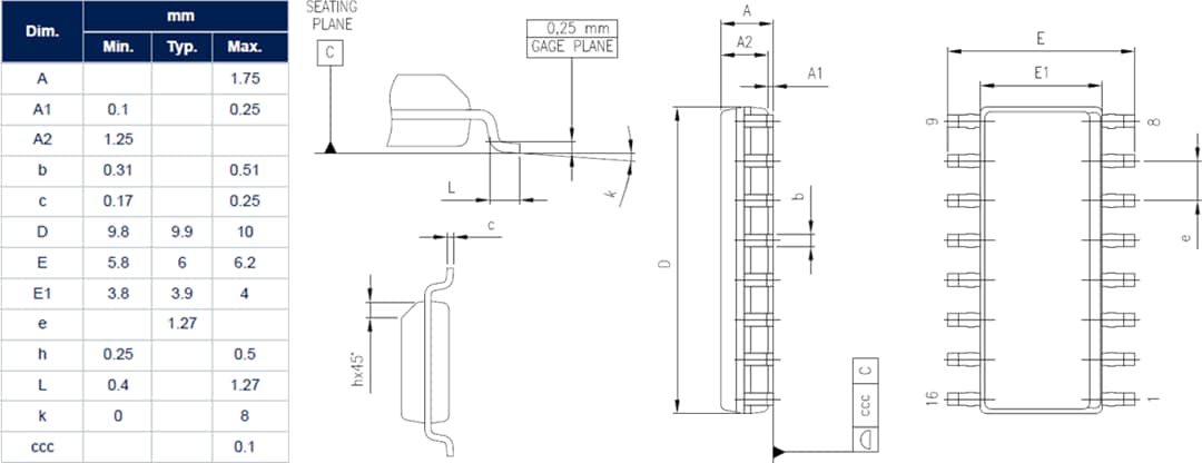 Mechanical Drawing - STMicroelectronics VIPer31 High Voltage Converter Mechanical Drawing - STMicroelectronics VIPer31 High Voltage Converter