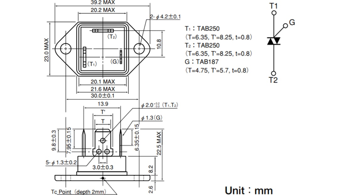 Mechanical Drawing - SanRex TG Series Isolated Mold Triacs