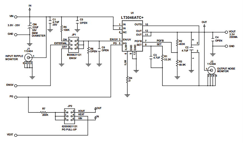 Schematic - Analog Devices Inc. LT3046EVK#DFN Evaluation Kit