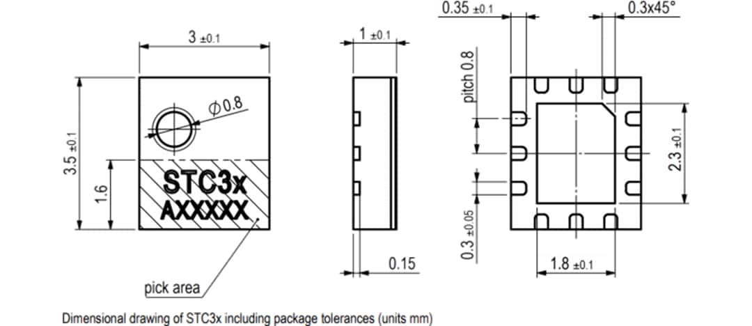 Mechanical Drawing - Sensirion STC31 Thermal Conductivity Sensor for CO2