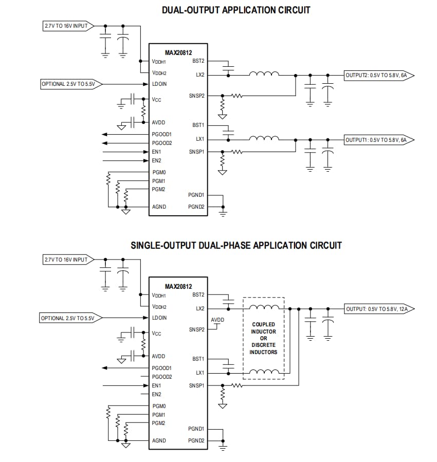 Application Circuit Diagram - Analog Devices / Maxim Integrated MAX20812 Step-Down Switching Regulator