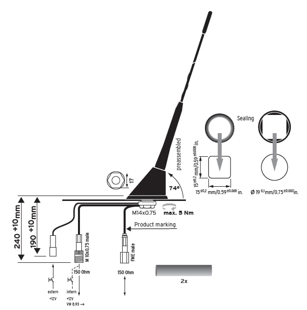 TE Hirschmann Mobility CELLULAR (2G/3G) / AM/FM Screw Mount Antenna