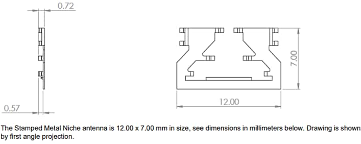Mechanical Drawing - Abracon AANI-NI-0012 Stamped Metal Niche Antenna