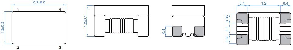 Mechanical Drawing - TDK ATB2012V Balun Transformer