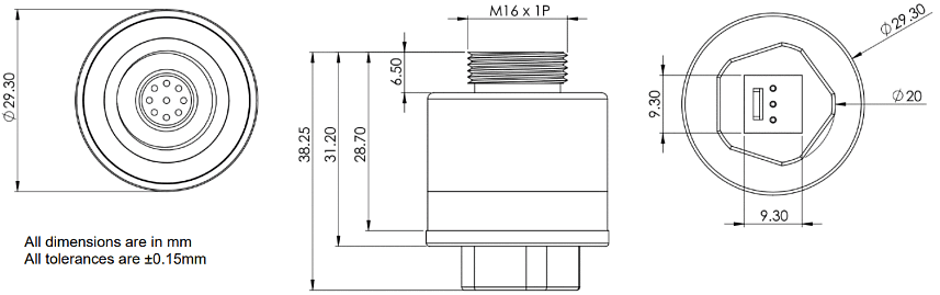 Mechanical Drawing - Amphenol SGX Sensortech SGX-VOX Oxygen Sensor for Ventilators