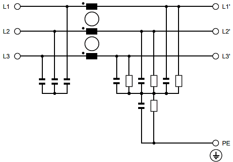 Schematic - Schaffner FN3040/FN3041/FN3042/FN3043 3-Phase EMC Filters