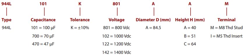 Cornell Dubilier (CDE) Type 944L Low Inductance DC Link Capacitors