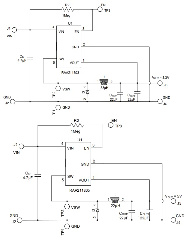 Application Circuit Diagram - Renesas Electronics RAA21180x DC/DC Step-Down Regulators Application Circuit Diagram - Renesas Electronics RAA21180x DC/DC Step-Down Regulators