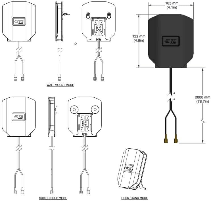 Mechanical Drawing - TE Connectivity / Laird External Antennas RP20 lite 5G, 4G/LTE MIMO Wireless Access Antennas