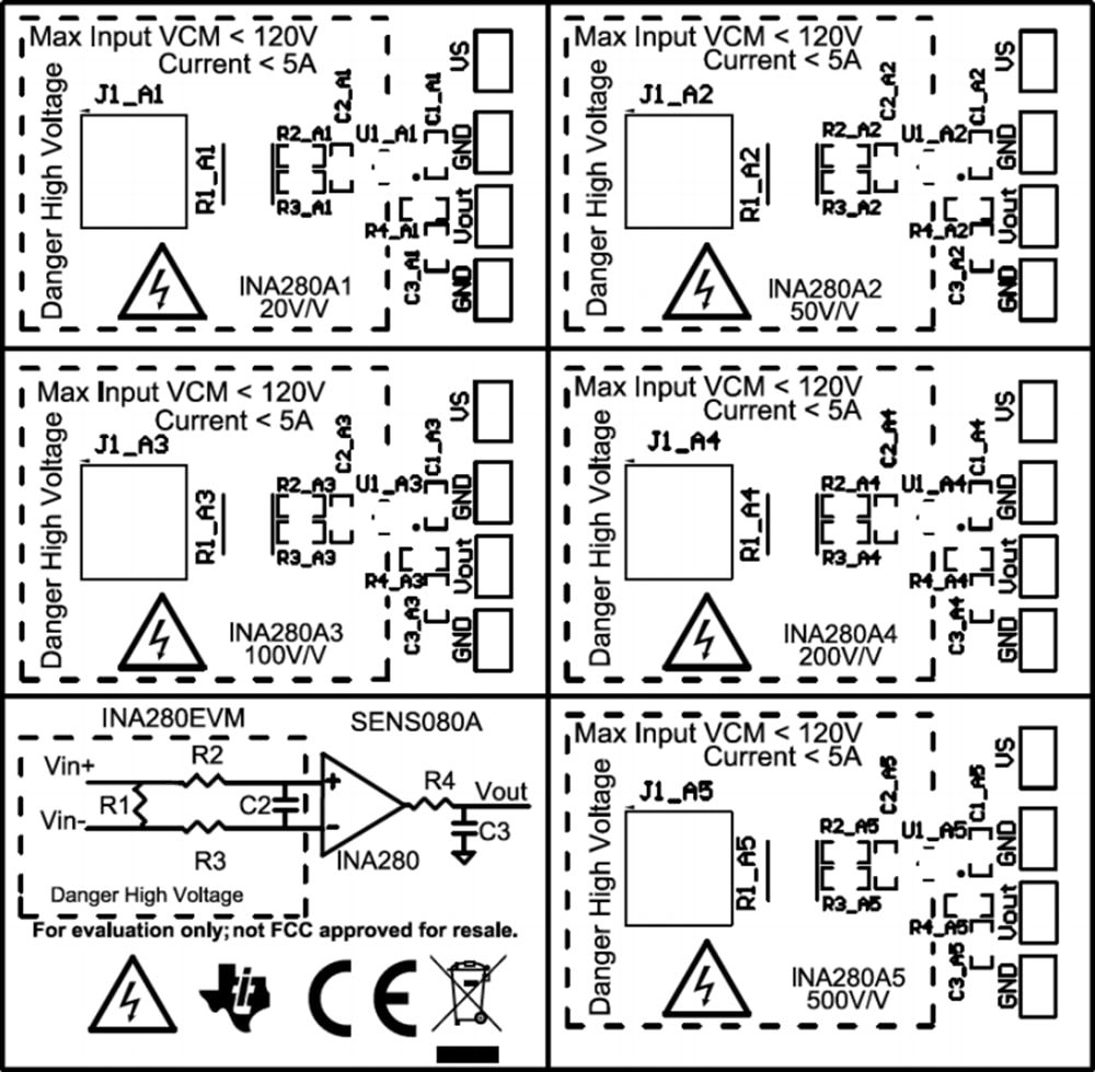 Mechanical Drawing - Texas Instruments INA280 Current Sensing Evaluation Module (EVM)