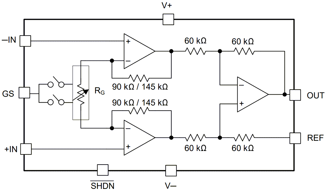 Block Diagram - Texas Instruments INA350 Low-Power Instrumentation Amplifier