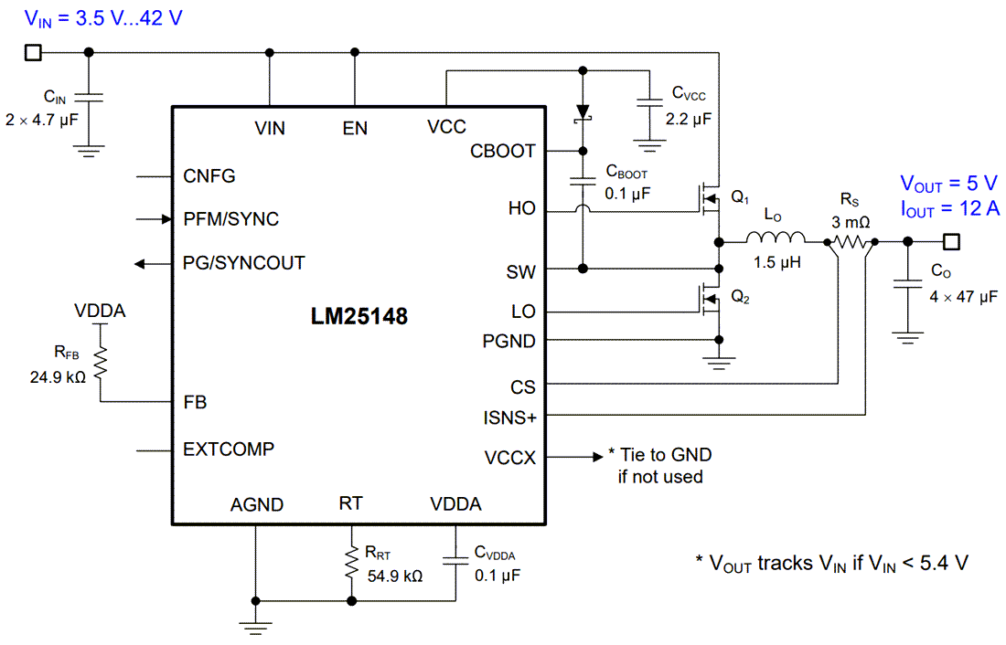 Schematic - Texas Instruments LM25148/LM25148-Q1 Buck DC/DC Controller