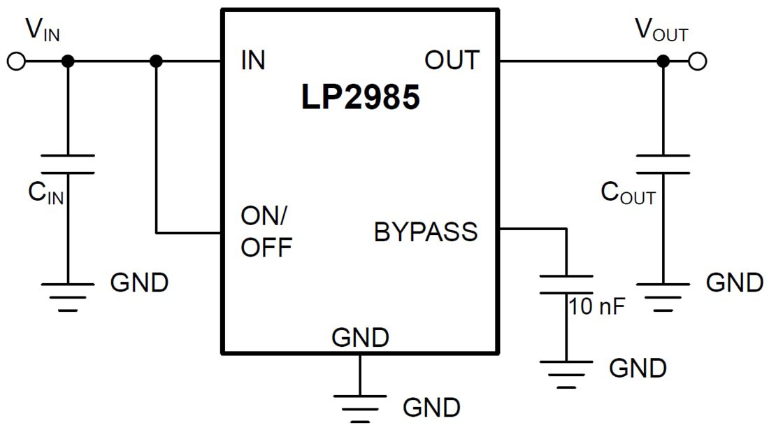 Application Circuit Diagram - Texas Instruments LP2985-N Low-Dropout Voltage Regulators