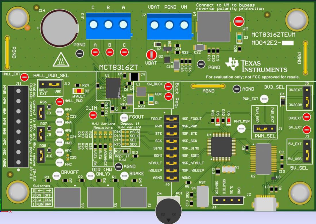 Mechanical Drawing - Texas Instruments MCT8316ZTEVM Driver Evaluation Module (EVM)