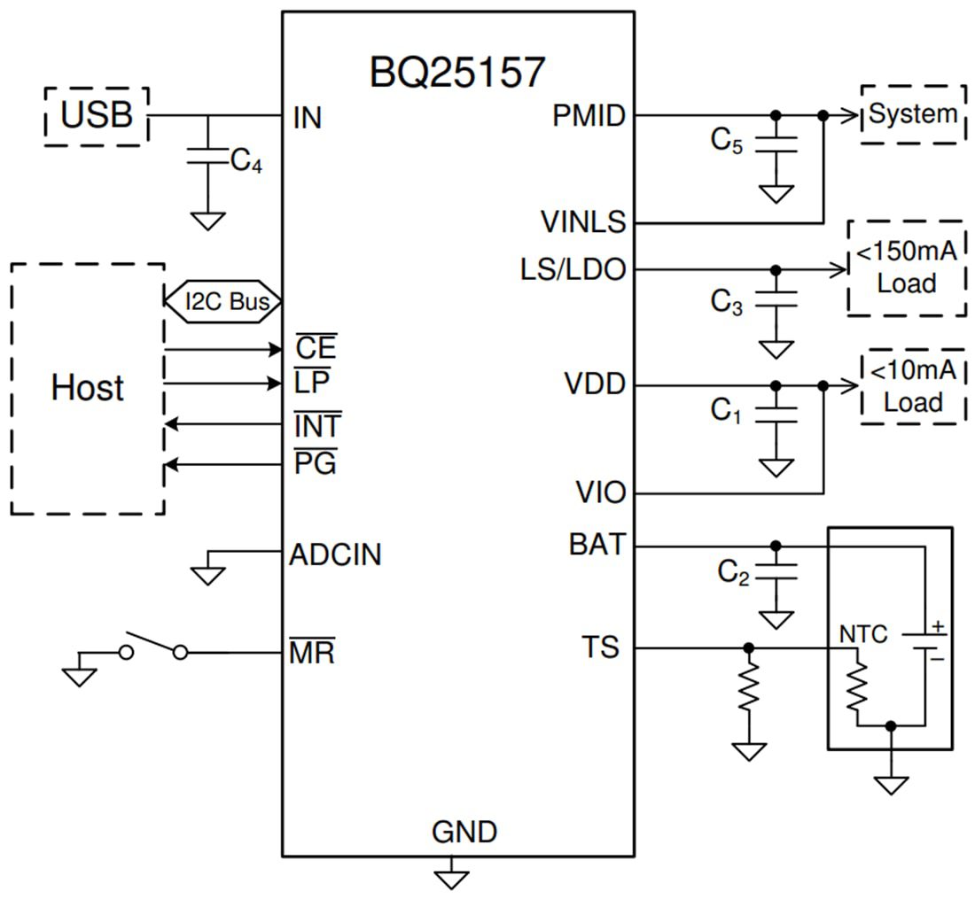 Schematic - Texas Instruments bq25157 1-Cell Linear Battery Charger