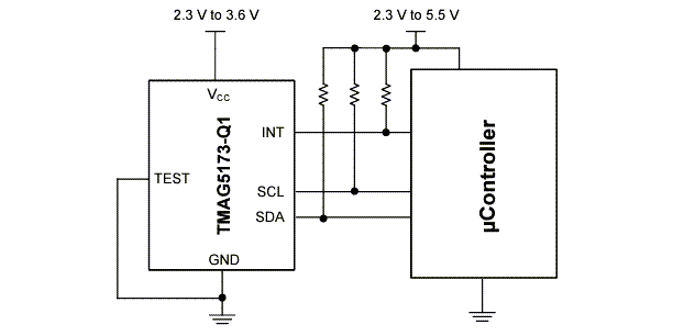 Application Circuit Diagram - Texas Instruments TMAG5173-Q1 Automotive 3D Hall-Effect Sensors