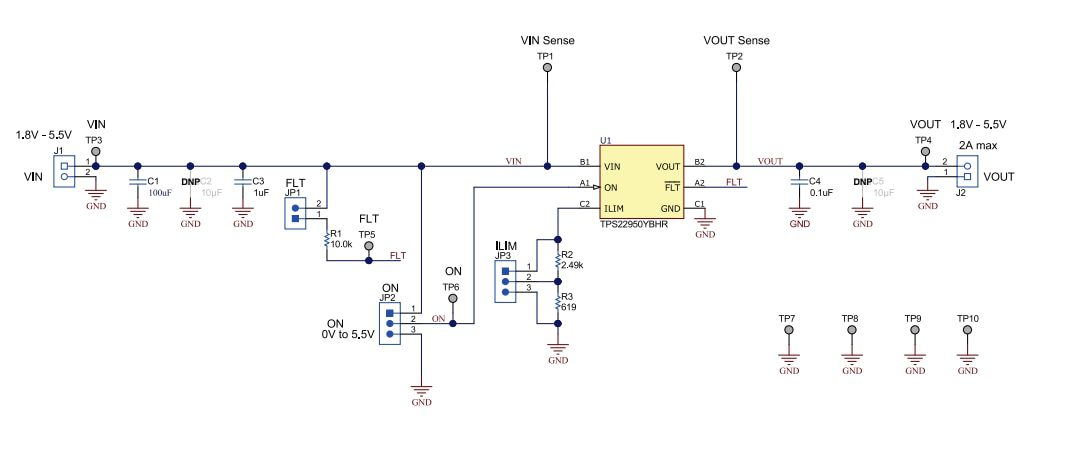 Schematic - Texas Instruments TPS22950LEVM Evaluation Module