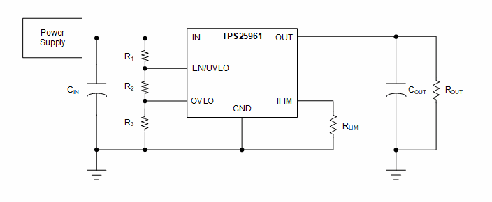 Schematic - Texas Instruments TPS25961 100mΩ eFuse