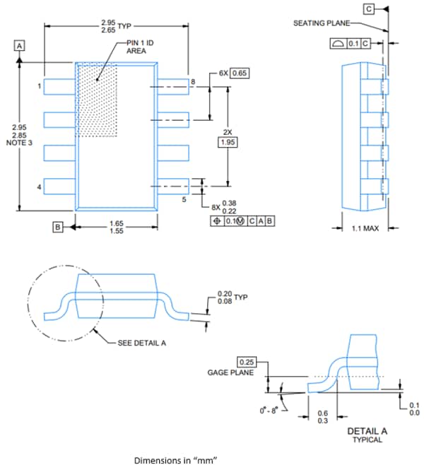 Mechanical Drawing - Texas Instruments TPS3435C Nano IQ Precision Timeout Watchdog Timer