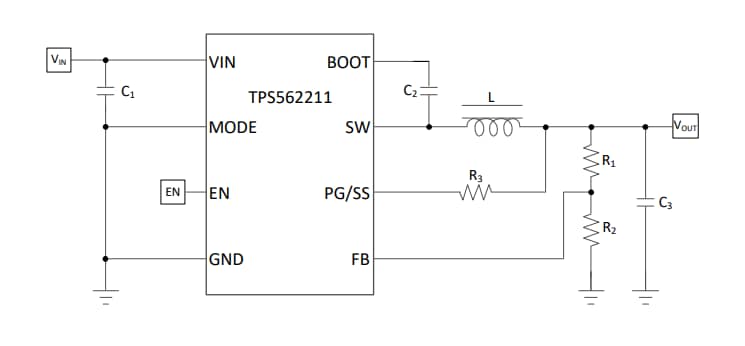 Schematic - Texas Instruments TPS562211 2A Synchronous Buck Converter
