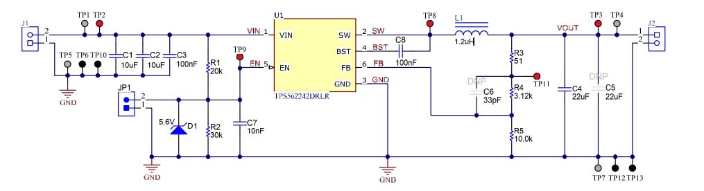 Schematic - Texas Instruments TPS562242EVM Evaluation Module