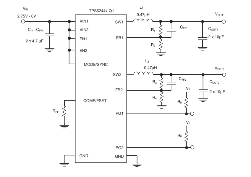 Schematic - Texas Instruments TPS6244x/TPS6244x-Q1 Dual Step-Down Converters