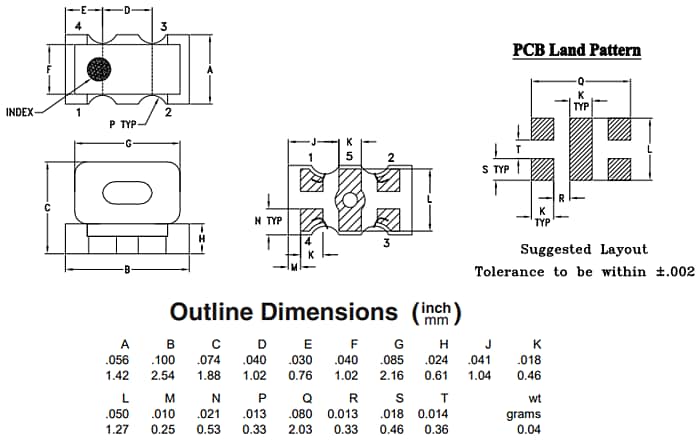 Mechanical Drawing - Mini-Circuits TTC1-33W+ RF Transformer