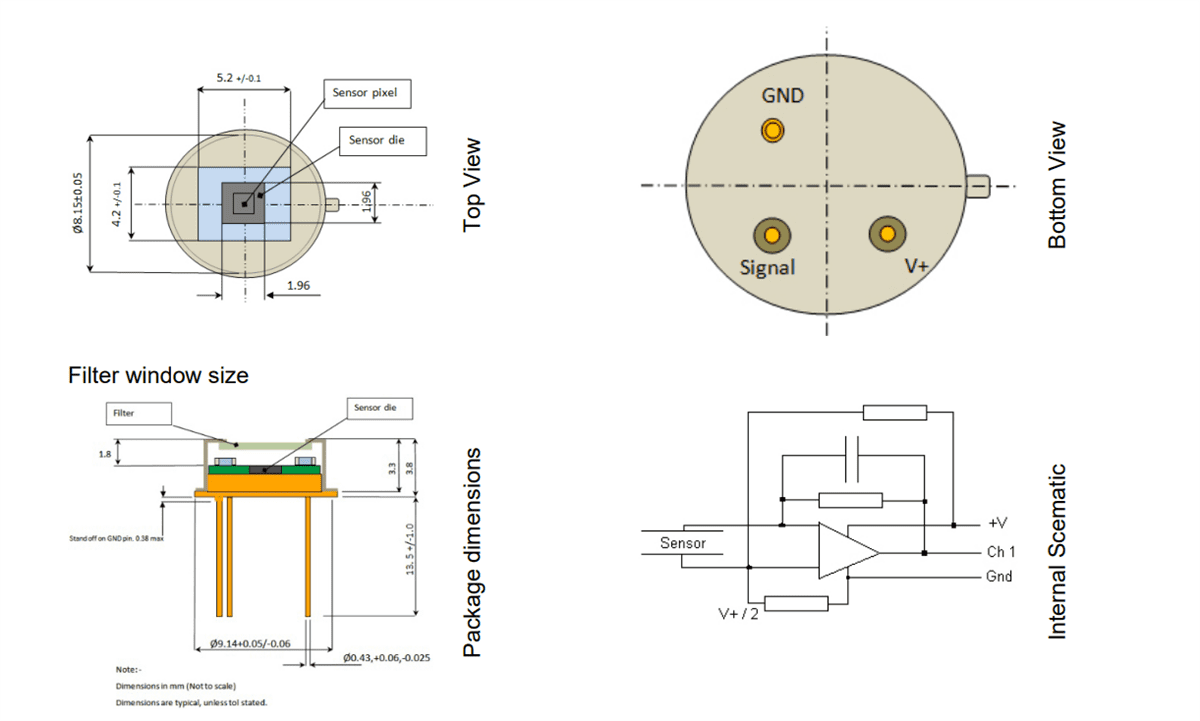 Mechanical Drawing - Broadcom Thin Film Pyroelectric Flame Sensors
