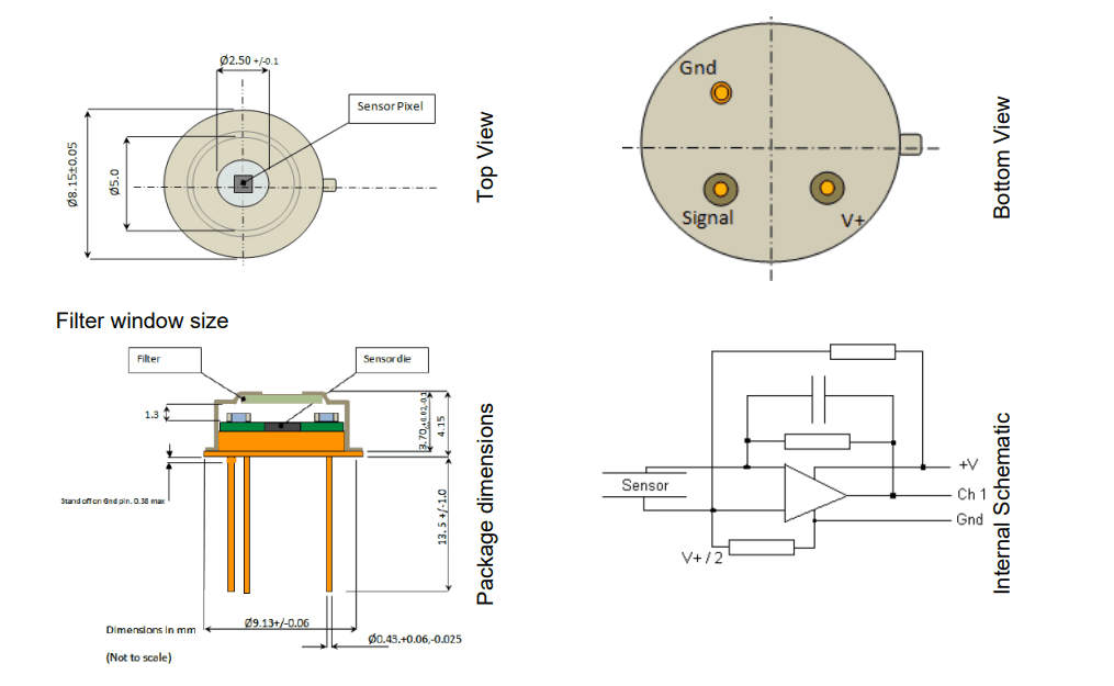 Mechanical Drawing - Broadcom Thin Film Pyroelectric Single Channel Sensor