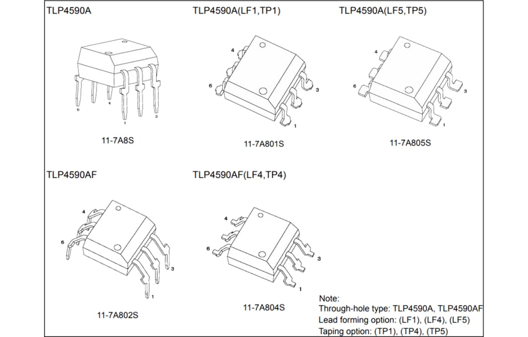 Mechanical Drawing - Toshiba TLP4590A & TLP4590AF Photorelays