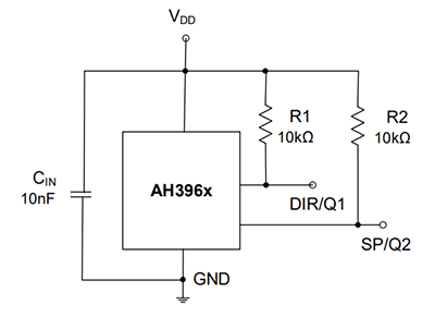 Application Circuit Diagram - Diodes Incorporated AH396x Dual Hall Effect Latch Sensors
