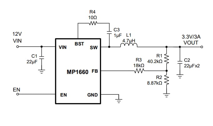 Application Circuit Diagram - Diodes Incorporated AP64202 Synchronous Buck Converter