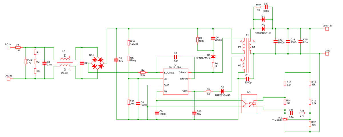 Application Circuit Diagram - ROHM Semiconductor BM2P10B1J-EVK-001 Evaluation Board