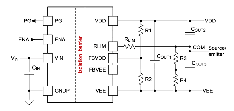 Application Circuit Diagram - Texas Instruments UCC14240-Q1 Regulated Automotive DC-DC Module