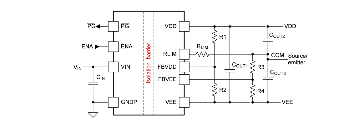 Application Circuit Diagram - Texas Instruments UCC14340-Q1 Automotive Isolated DC/DC Module