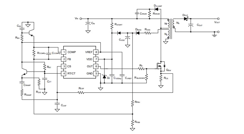 Application Circuit Diagram - Texas Instruments UCCx8C5x/UCCx8C5x-Q1 Current-Mode PWM Controllers