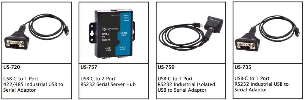 Brainboxes USB-C to Serial Adapters