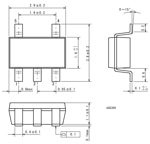 Mechanical Drawing - Nisshinbo NJM2879-H Low-dropout (LDO) Voltage Regulator IC Mechanical Drawing - Nisshinbo NJM2879-H Low-dropout (LDO) Voltage Regulator IC