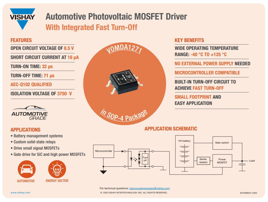 Infographic - Vishay Semiconductors VOMDA1721T Automotive MOSFET Driver