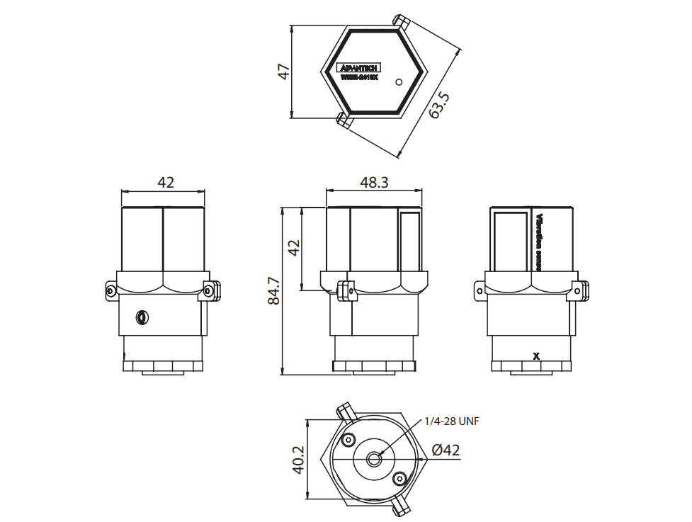Mechanical Drawing - Advantech WISE-2410X Explosion Proof Smart Vibration Sensor