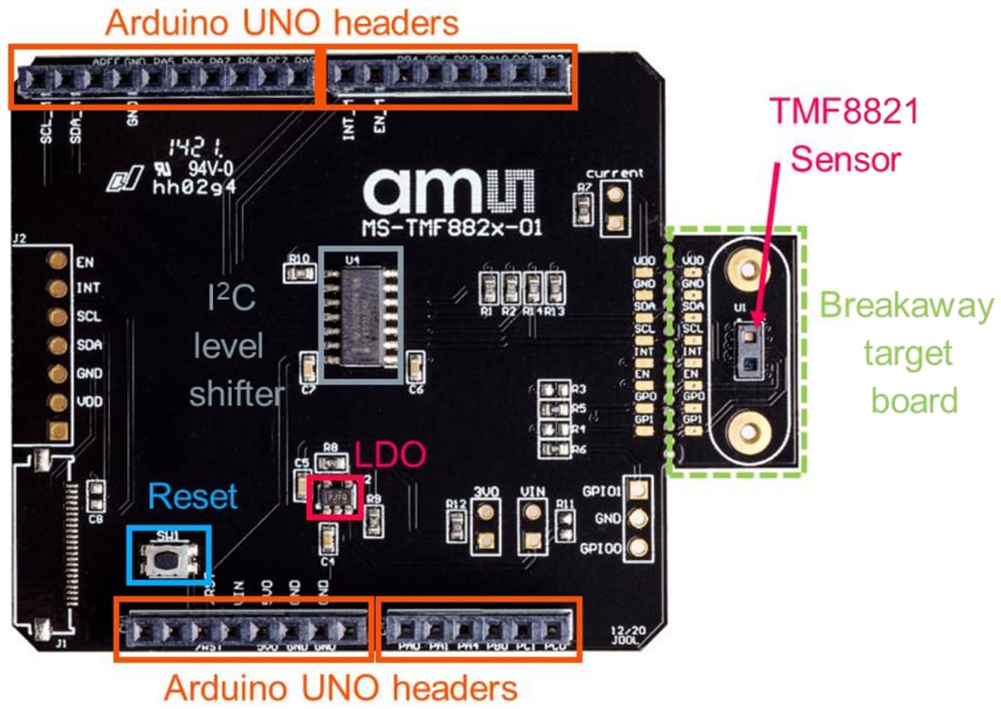 Mechanical Drawing - ams OSRAM TMF8821-SHIELD Sensor Development Board