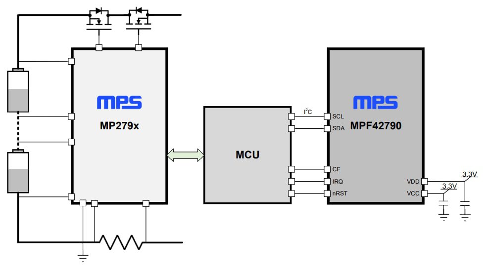 Application Circuit Diagram - Monolithic Power Systems (MPS) MPF42790 Battery Pack Fuel Gauges