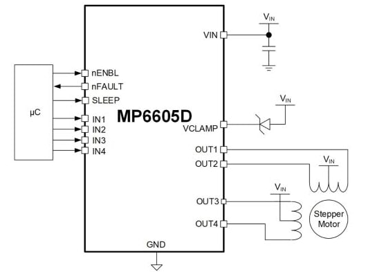 Application Circuit Diagram - Monolithic Power Systems (MPS) MP6605D Low-Side MOSFET Driver ICs