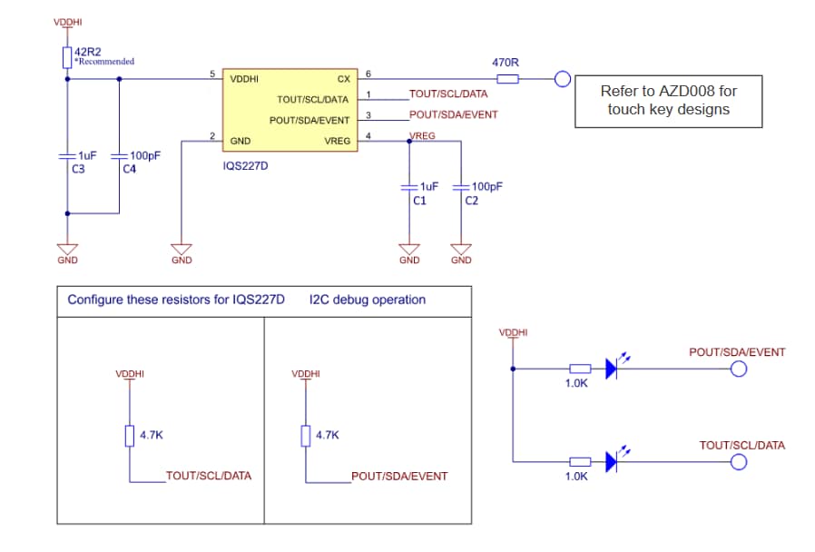 Schematic - Azoteq IQS227D Capacitive Proximity & Touch Controller