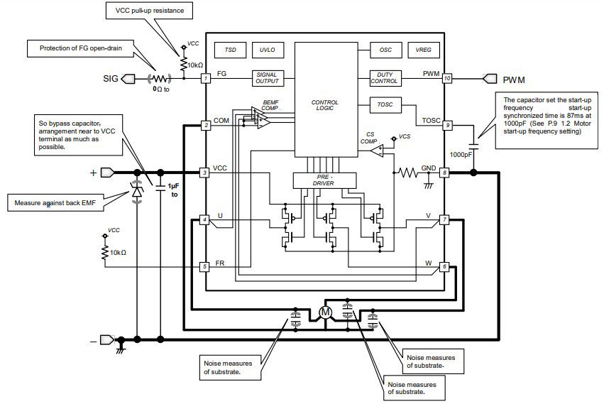Application Circuit Diagram - ROHM Semiconductor BD6326ANUX 3-Phase Fan Motor Driver