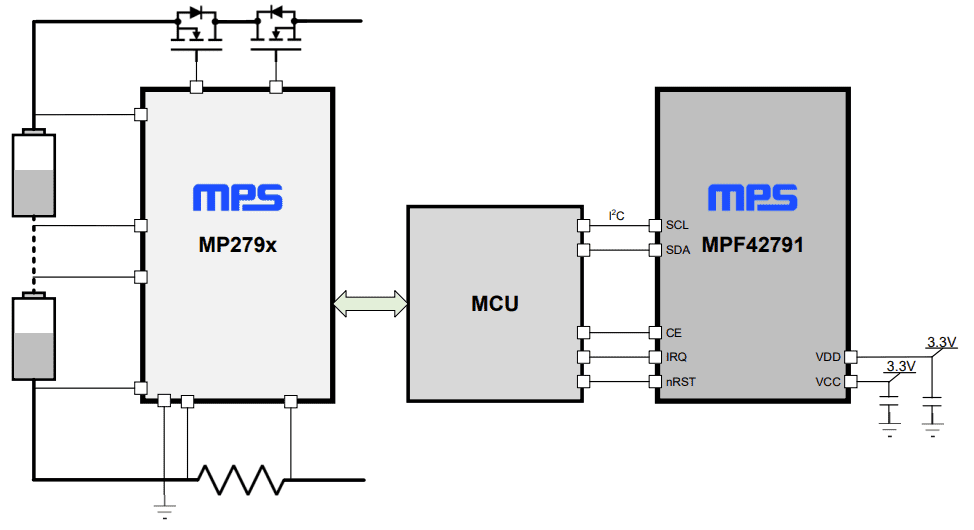 Application Circuit Diagram - Monolithic Power Systems (MPS) MPF42791 Battery Pack Fuel Gauges