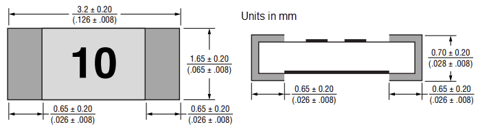 Mechanical Drawing - Bourns SF-1206S-R Metal Foil SMD Fuses