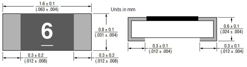 Mechanical Drawing - Bourns SF-0603SP-R Metal Foil SMD Fuses