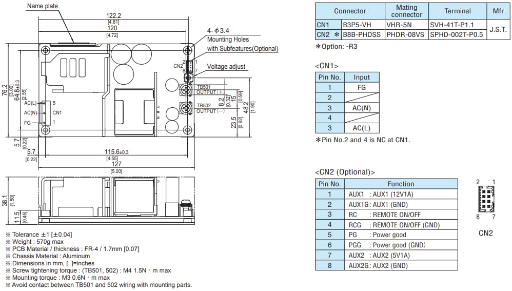 Mechanical Drawing - Cosel GHA700F Power Supplies Mechanical Drawing - Cosel GHA700F Power Supplies